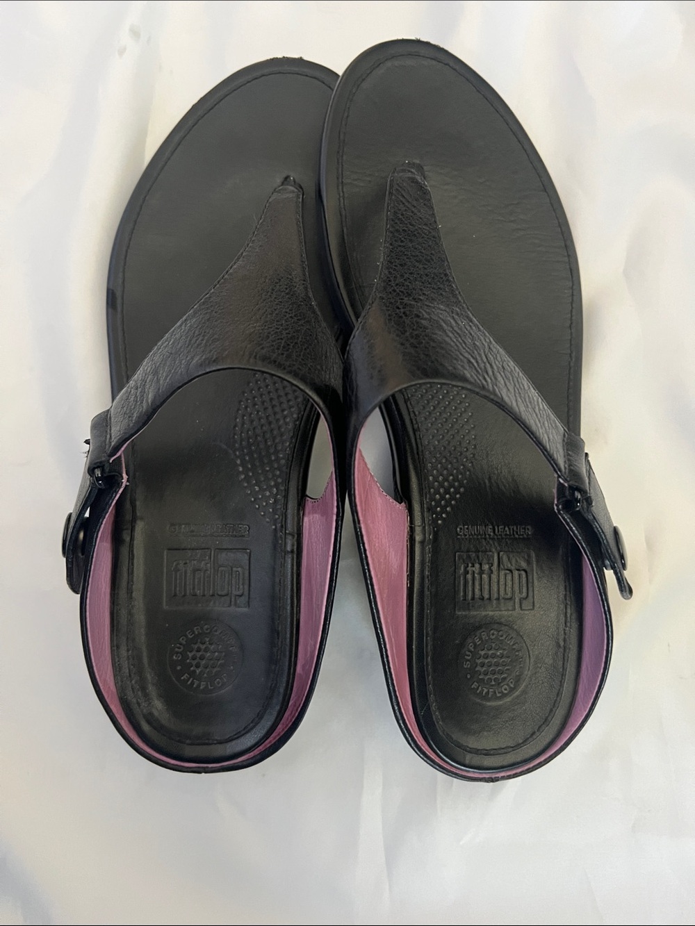 FitFlop Black Thong Sandals with Pink Accent